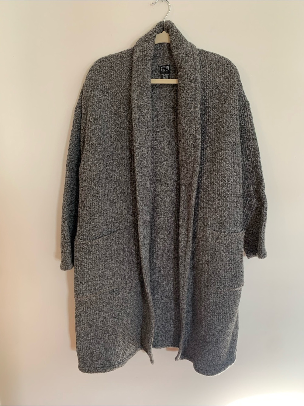 Eileen Fisher Heathered Gray Open-Front Shawl Collar Cardigan